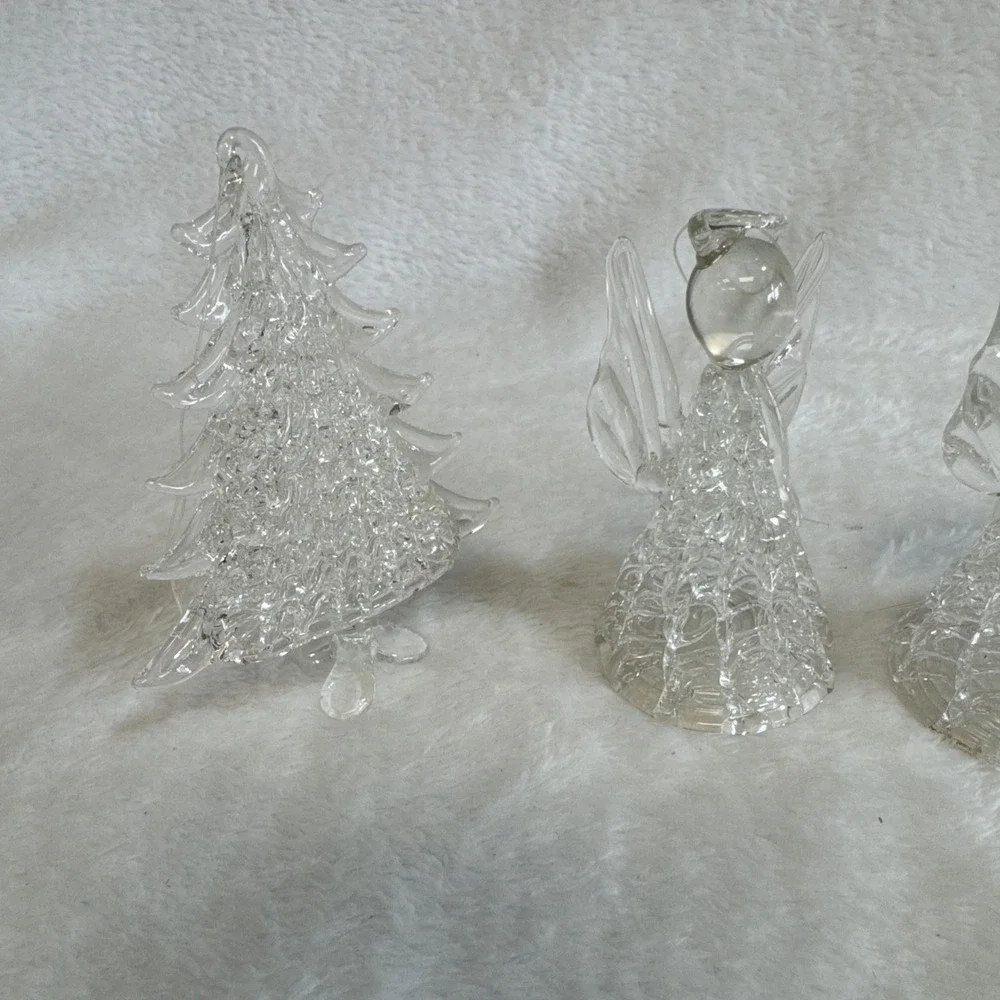 Vintage Spun Glass Angel (3) Christmas Tree (1)‎ Ornaments Lot Of 4 Clear Glass